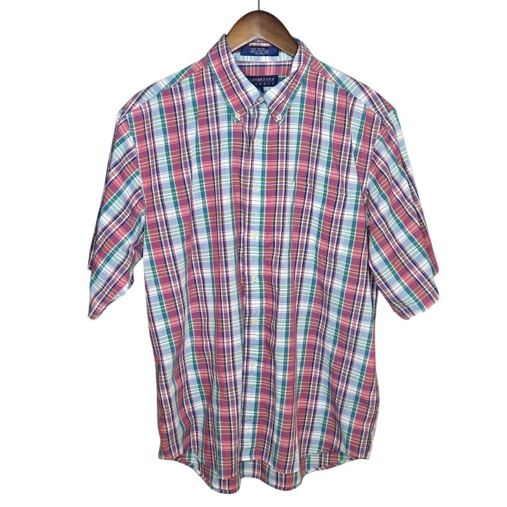 Claybrooke Classic Plaid Button Up Short Sleeve Shirt Casual Men's Size L